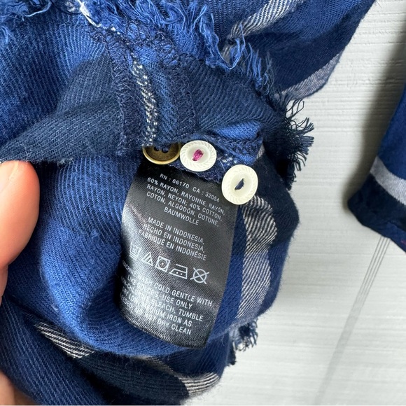 NWT Holding Horses Anthropologie Blue Plaid Half Button Raw Hem Tunic Top 2 - Picture 8 of 8